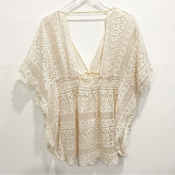Xhilaration Lace Crochet Kaftan Mini Dress Swim Cover-Up in Cream Large - Picture 2 of 8